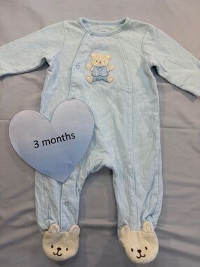 Little Me Blue and White Footies Soft Cotton One Pieces